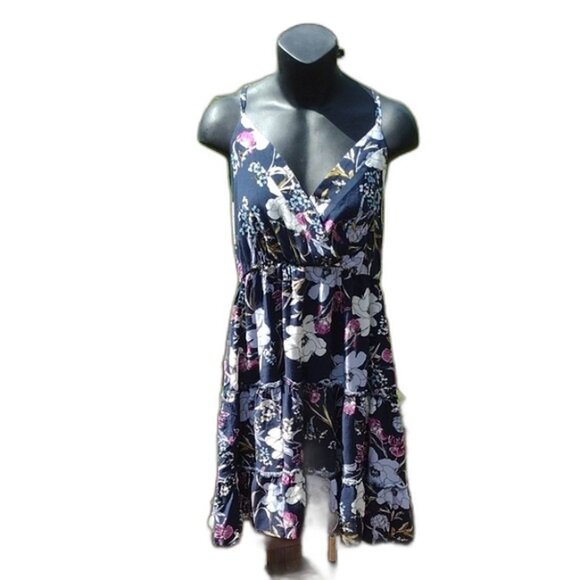 Maurices Navy Blue Sundress with Floral Print and Strappy Back Size Large - Picture 1 of 11